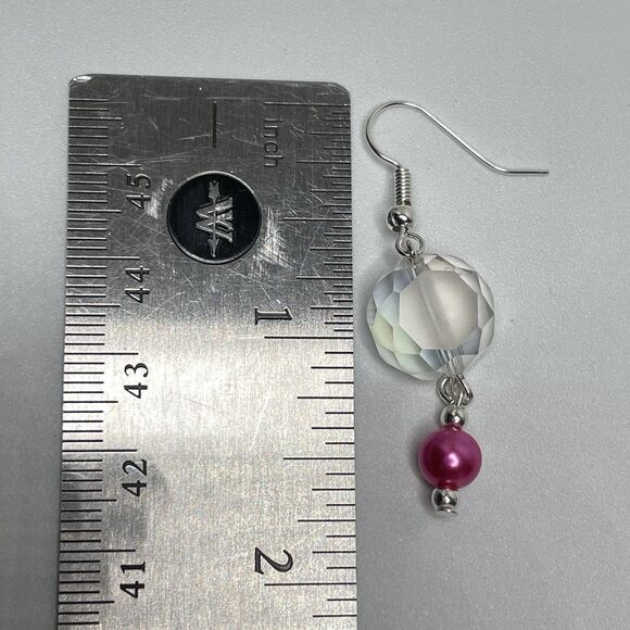 Artisan White Crystal Glass Pink Glass Pearl Seed Bead Necklace Earrings Set - Picture 9 of 10